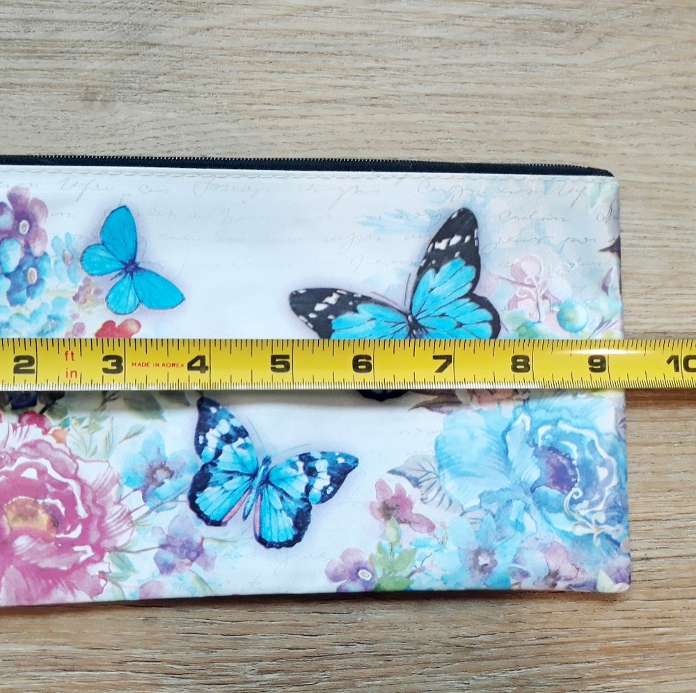 3 Floral Butterfly Cosmetic Travel Pouch with Wristlet Strap - Picture 10 of 12